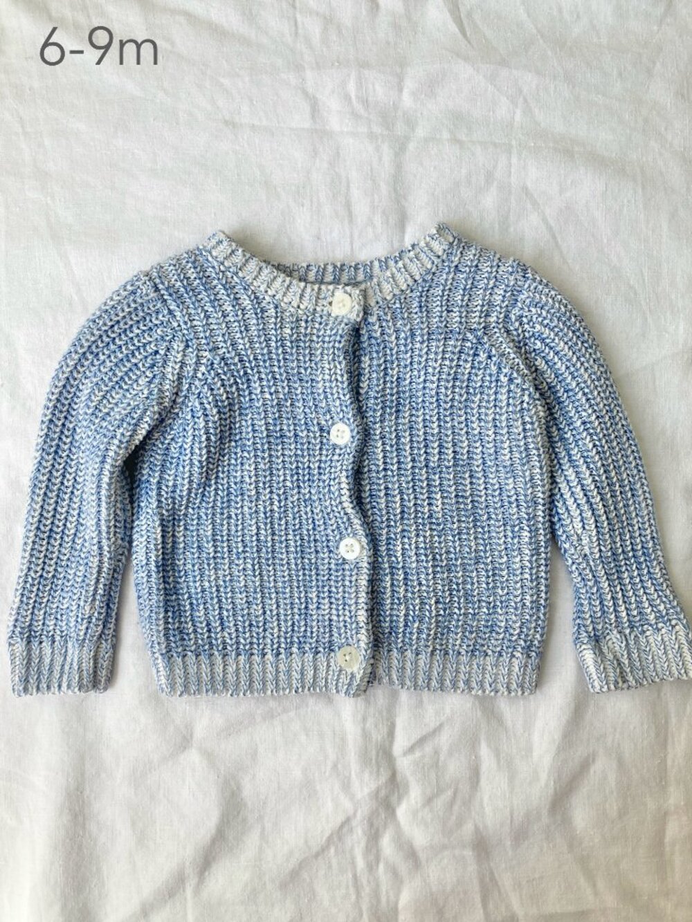 💙2/$25 Baby B'Gosh 6-9 Months Baby Cotton Blue White Knit Button Cardigan Fall